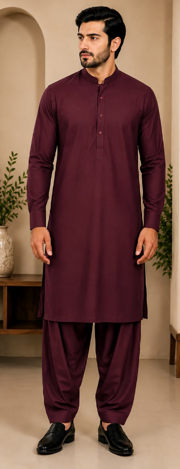 Men's Wash & Wear Unstitched -maroon