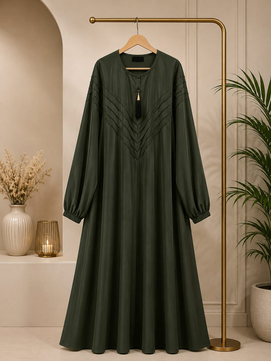 Luxe Dark Olive Green Pintuck Abaya