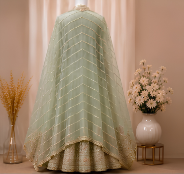 Majestic Luxury Embroidered Lehenga Set- Pastel Mint