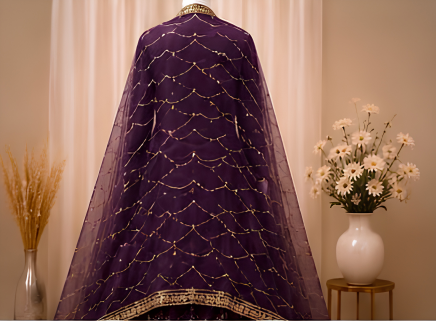 Majestic Luxury Embroidered Lehenga Set- Violet purple