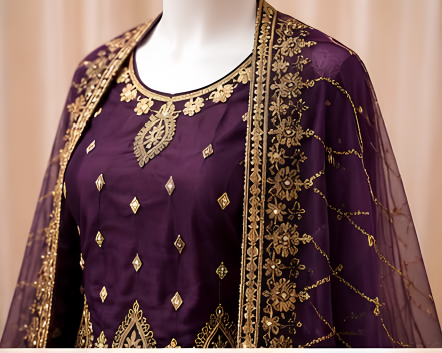 Majestic Luxury Embroidered Lehenga Set- Violet purple