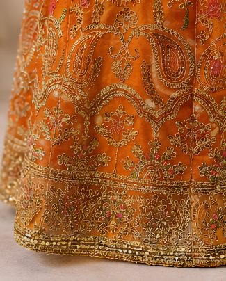Majestic Luxury Embroidered Lehenga Set- Orange