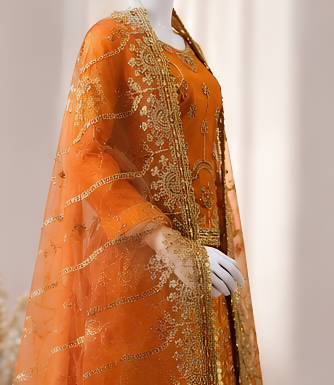 Majestic Luxury Embroidered Lehenga Set- Orange