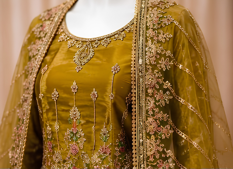 Majestic Luxury Embroidered Lehenga Set- Mustard Gold