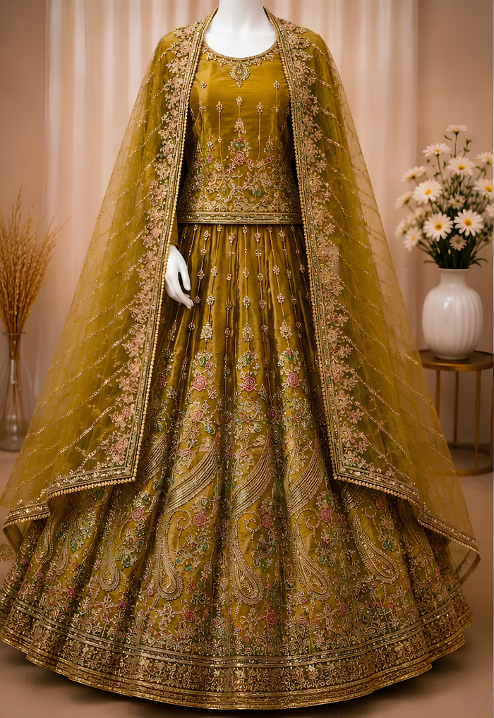Majestic Luxury Embroidered Lehenga Set- Mustard Gold
