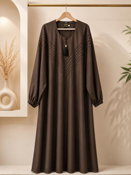 Luxe Chocolate Brown Pintuck Abaya