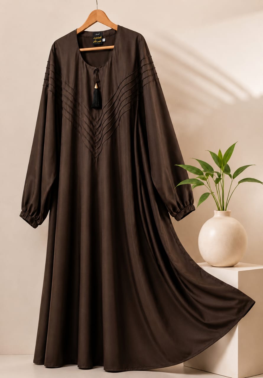 Luxe Chocolate Brown Pintuck Abaya