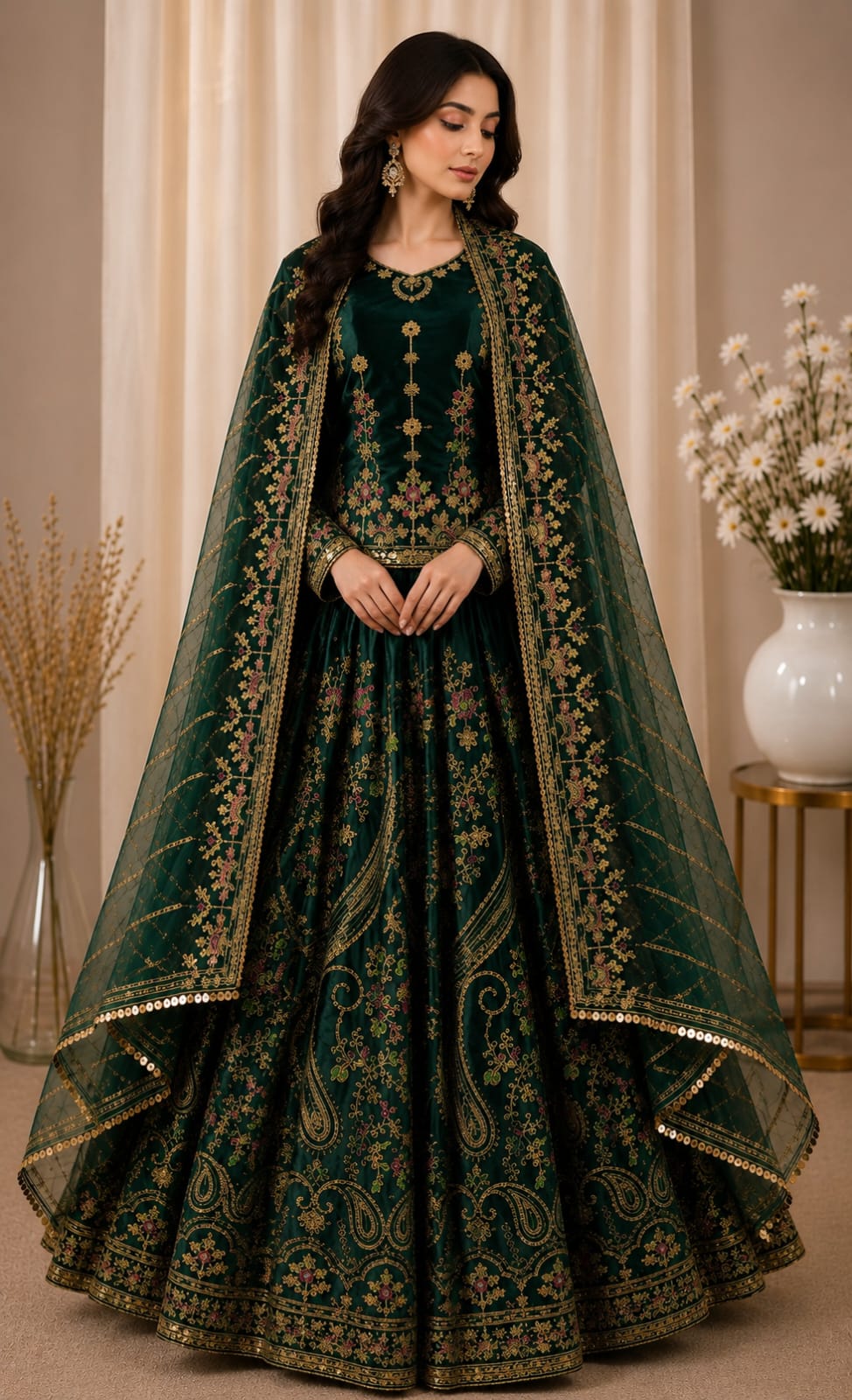 Majestic Luxury Embroidered Lehenga Set- Green