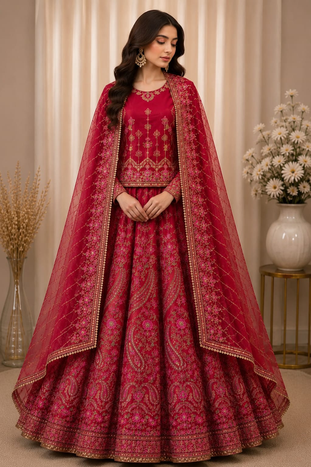 Majestic Luxury Embroidered Lehenga Set- maroon