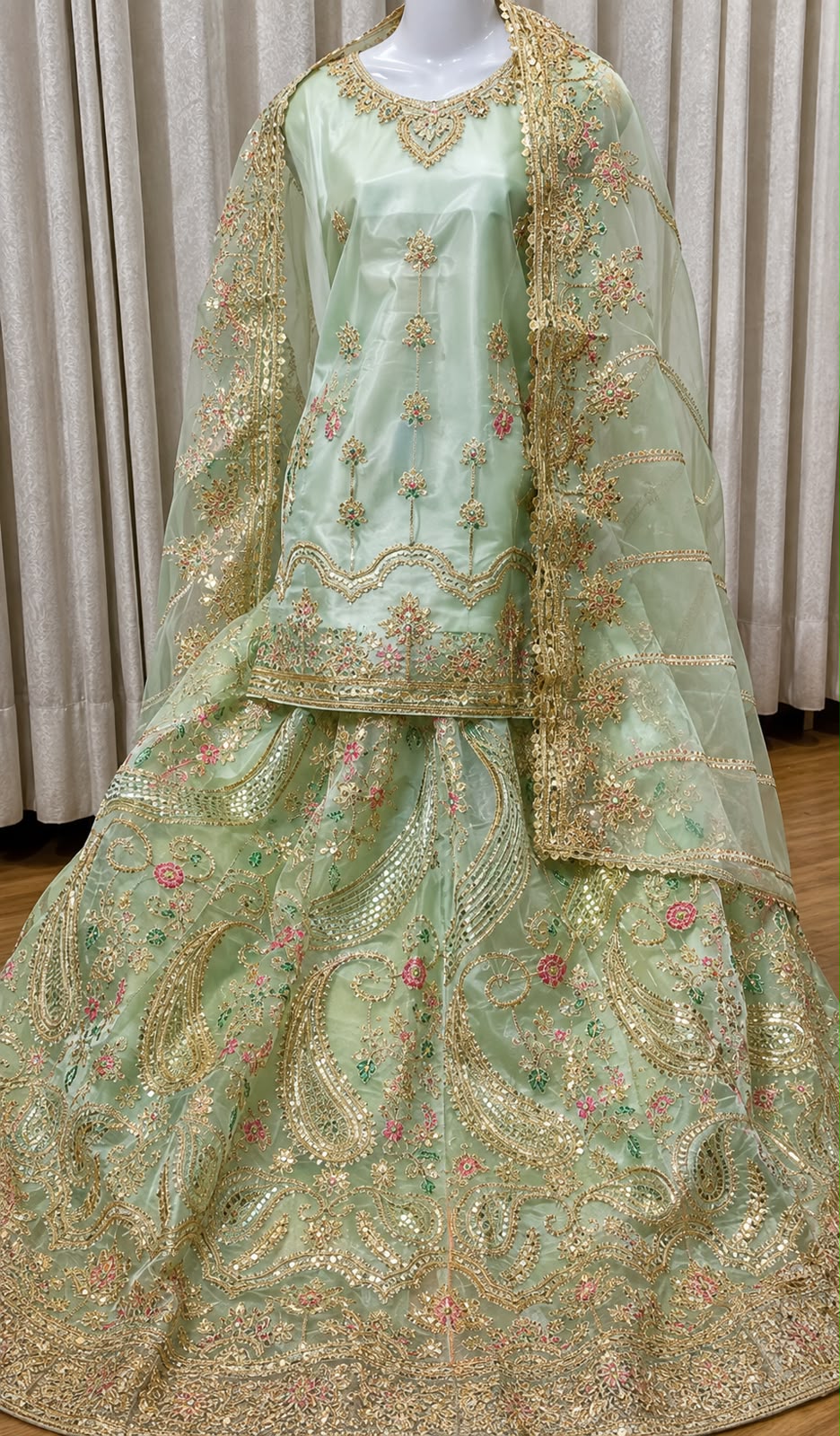 Majestic Luxury Embroidered Lehenga Set- Pastel Mint