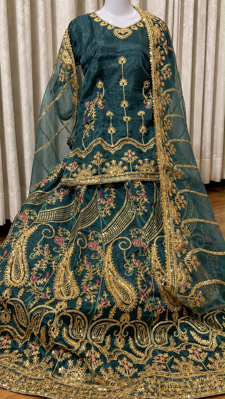 Majestic Luxury Embroidered Lehenga Set- Green