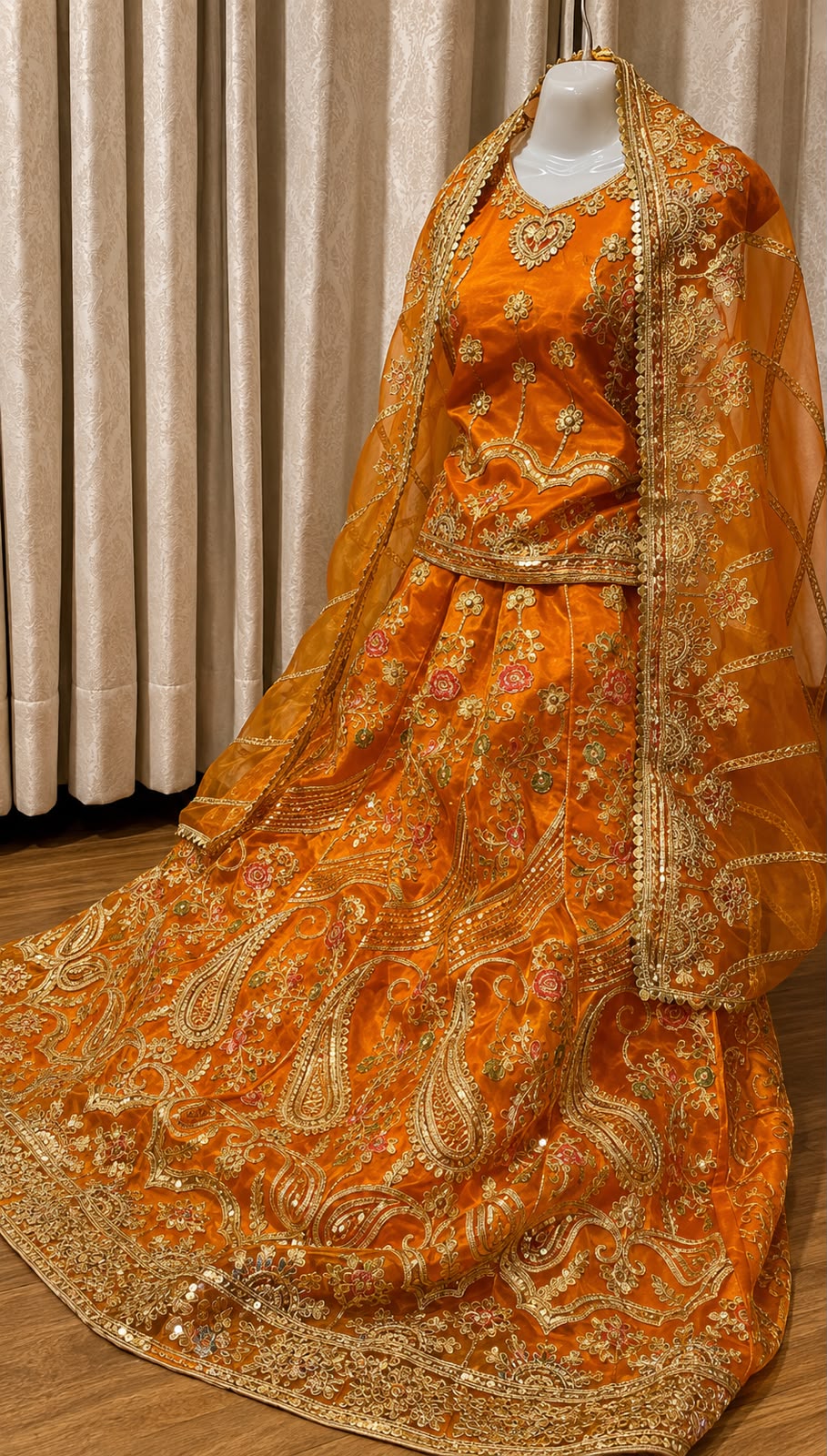 Majestic Luxury Embroidered Lehenga Set- Orange